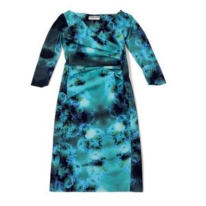 Chiara Boni La Petite Robe 3/4-Sleeve Ruched Floral Cocktail Dress Size 44